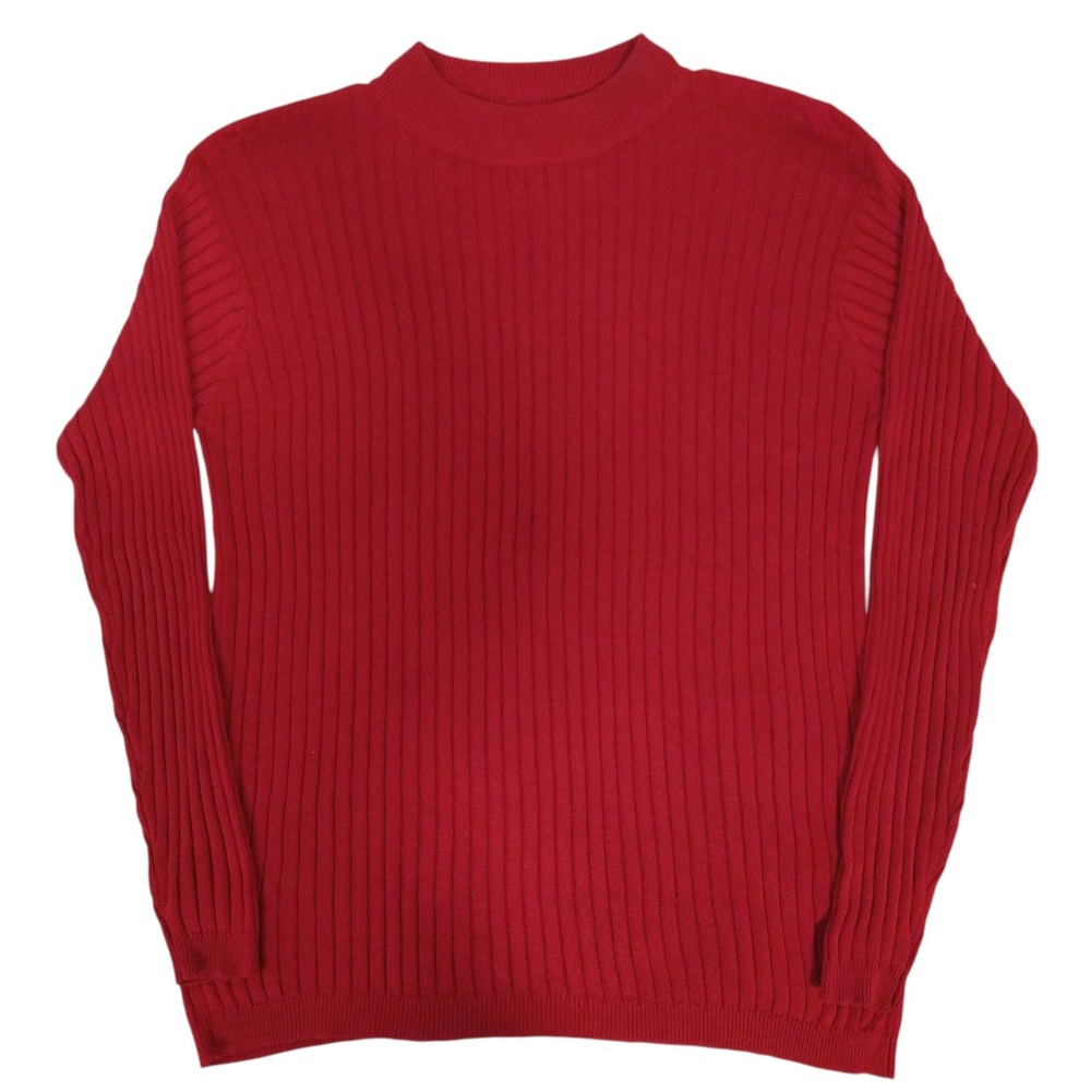 Kevo 100% Silk Sweater Top Red Medium Ribbed Mock Neck Stretch Pullover